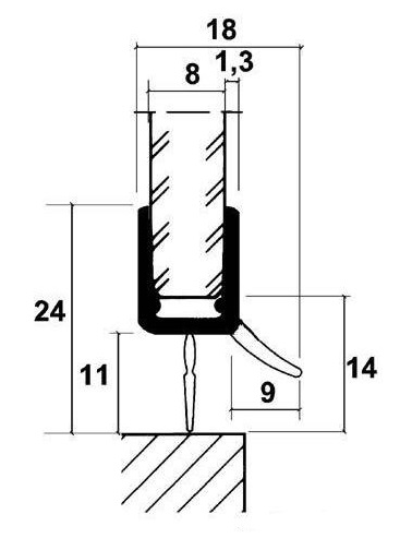 Dichtungsprofil für Duschen, wasserabweisend, PVC, transparent, Glasstärke 6 - 8 mm, L = 2010 mm